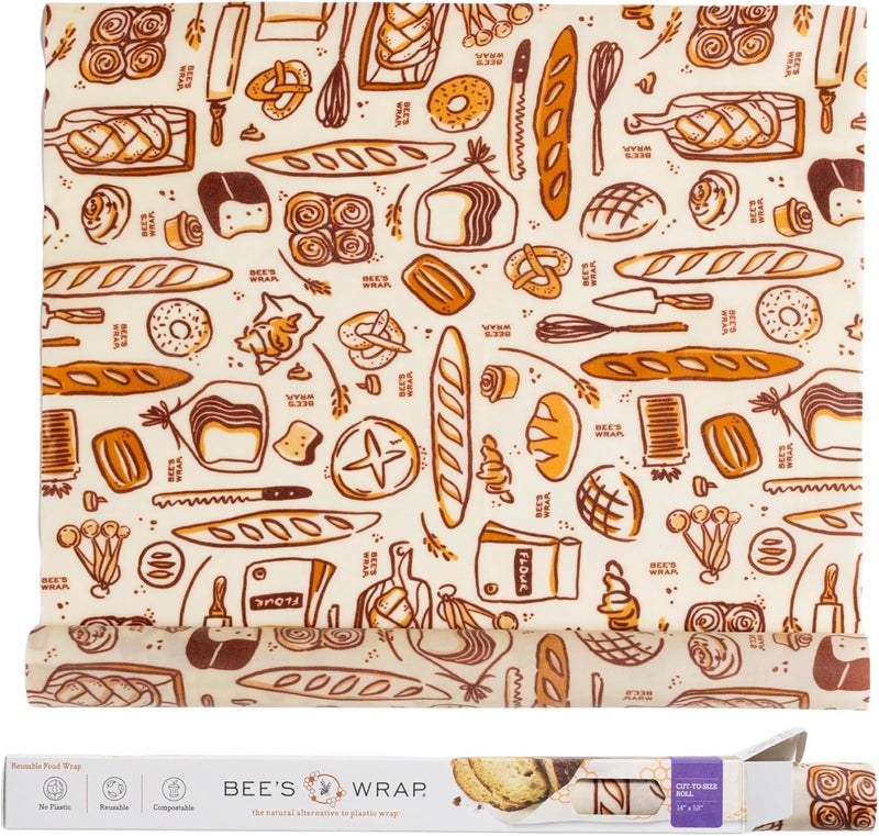 Bee's Wrap Beeswax Wraps for Food - Cut to Size 14x52" Wax Paper Roll - Made in USA Reusable Waxed Paper & Bowl Covers - Organic & Eco-Friendly Alternative to Aluminum Foil & Plastic Wrap, Bakery Lane - Image 1